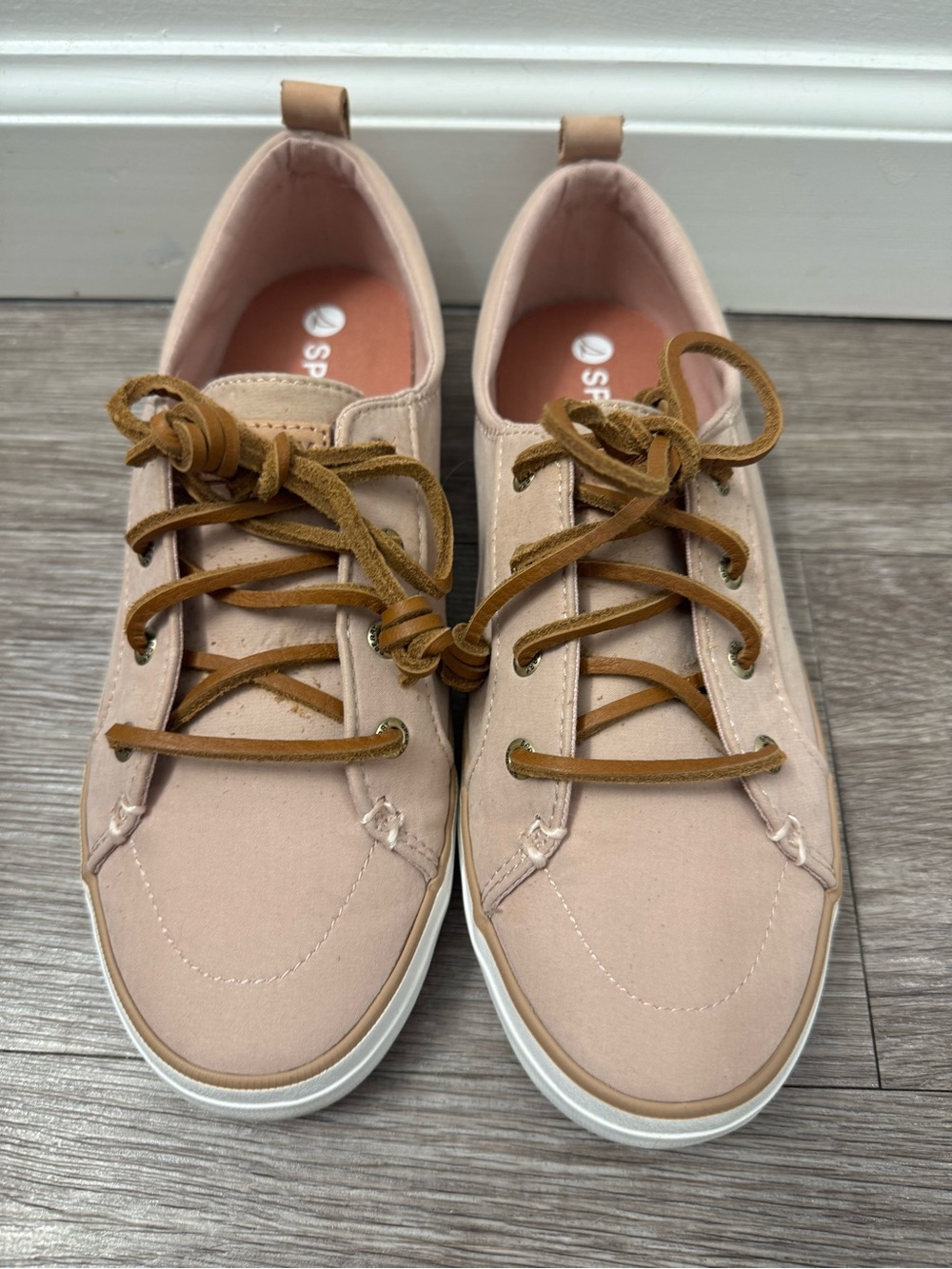 Sperry Women's Pink Canvas Sneakers with Tan Laces